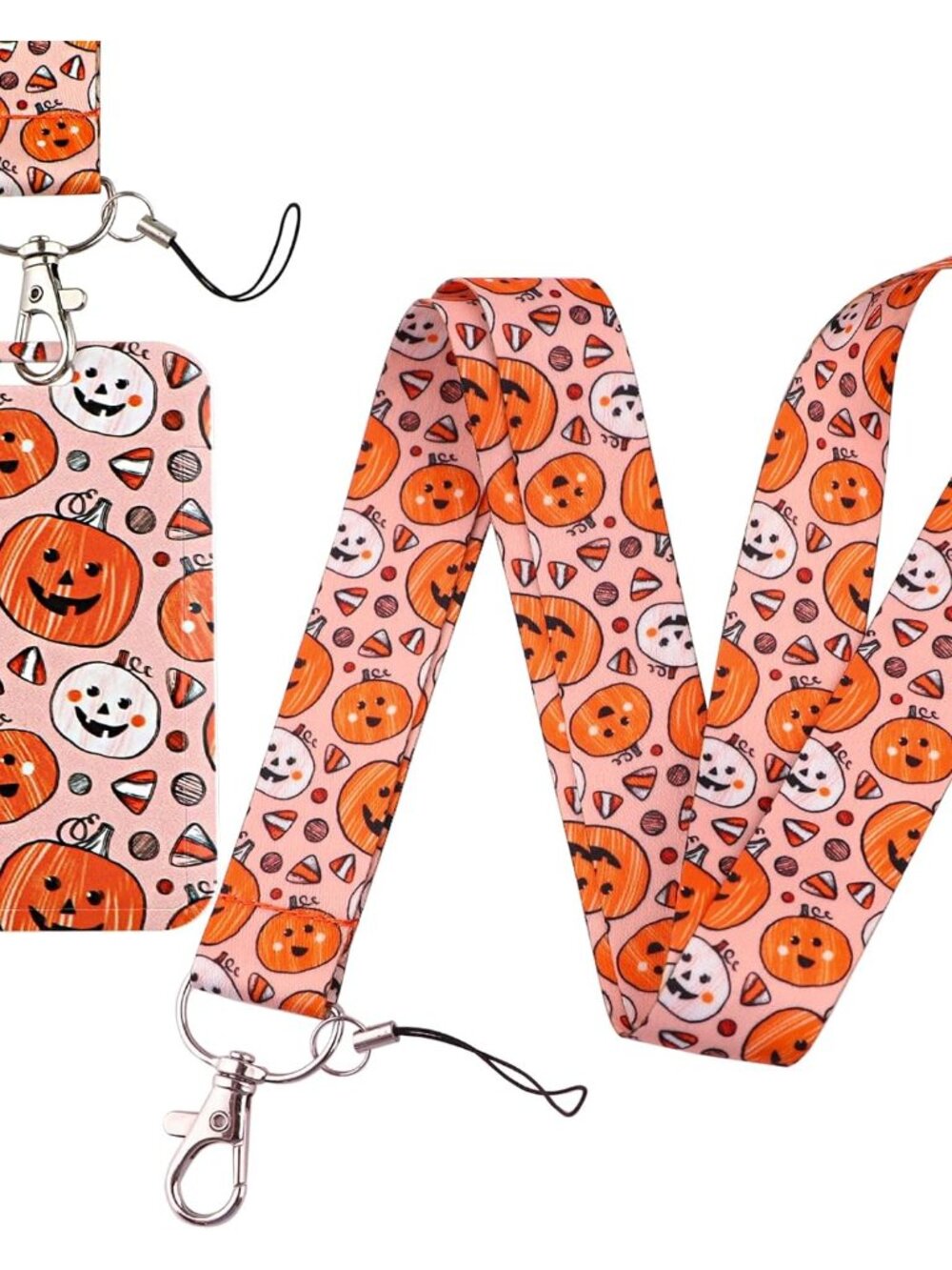 Cute Pumpkin Lanyard ID Badge Holder Halloween Keychain Lanyard for Women Girls